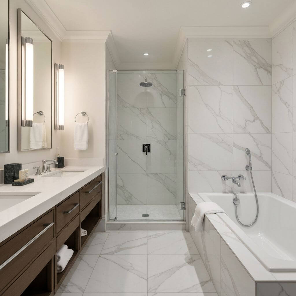 Salle de bain moderne installée par Caralux