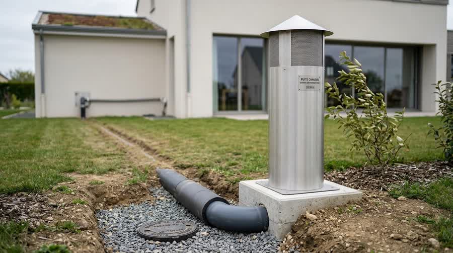 Borne de prise d'air et conduit enterré d'un puits canadien